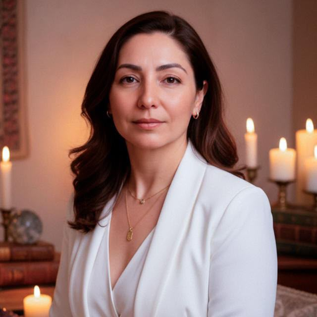 Elodie Espiritualista em ambiente com velas acesas