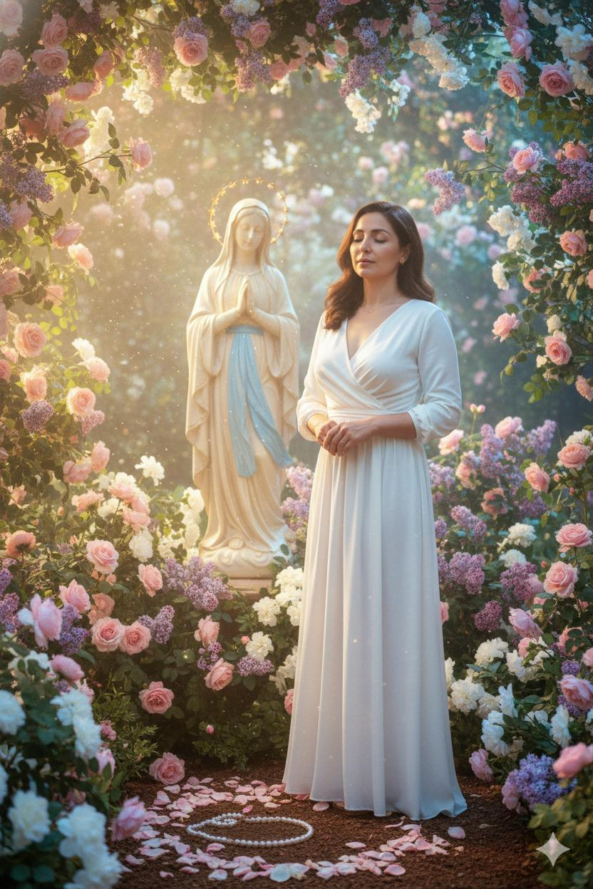 Elodie Espiritualista em oração no jardim